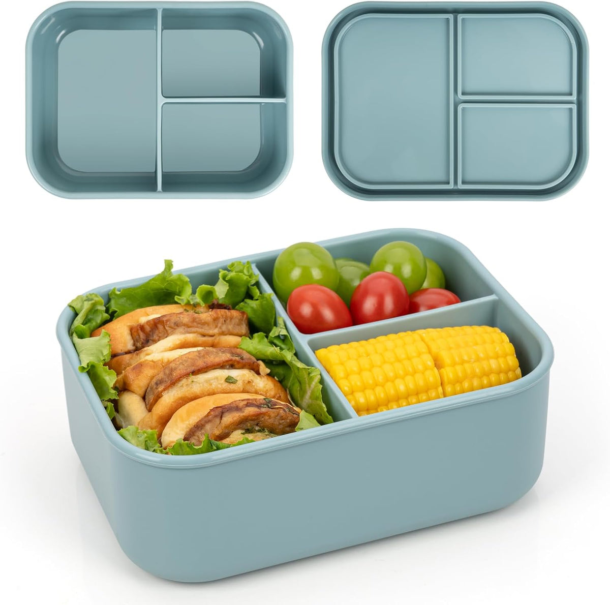Annaklin silicone bento lunch box, Nile Blue, 32 fl oz, 3 Compartments