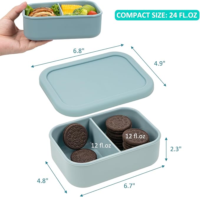 Annaklin Silicone Bento Lunch Box with Lid, Divided Meal Prep Container