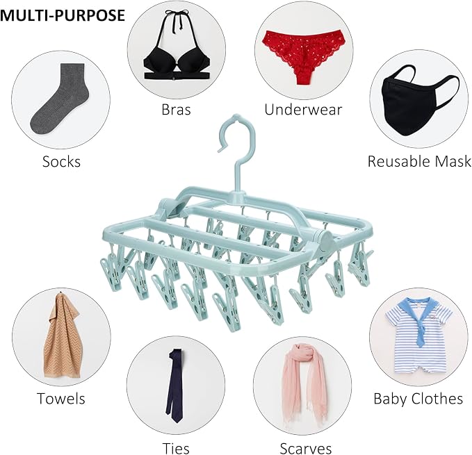 Annaklin Foldable 26-Clip Laundry Drying Hanger for Socks and Underwear