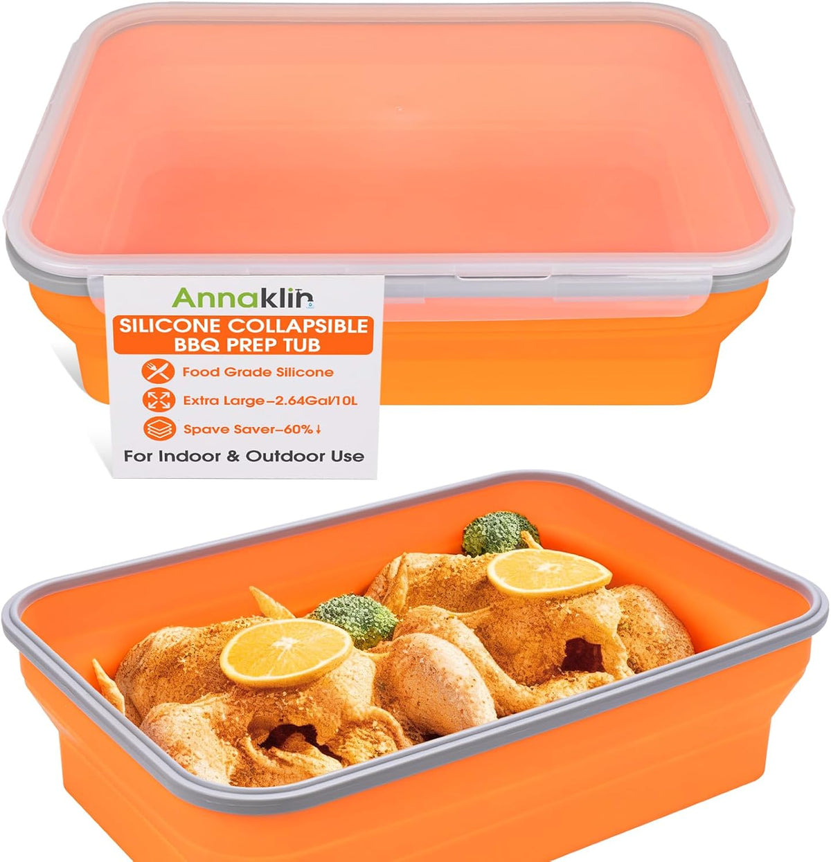 Annaklin collapsible BBQ marinating tub, Orange, 1 pack