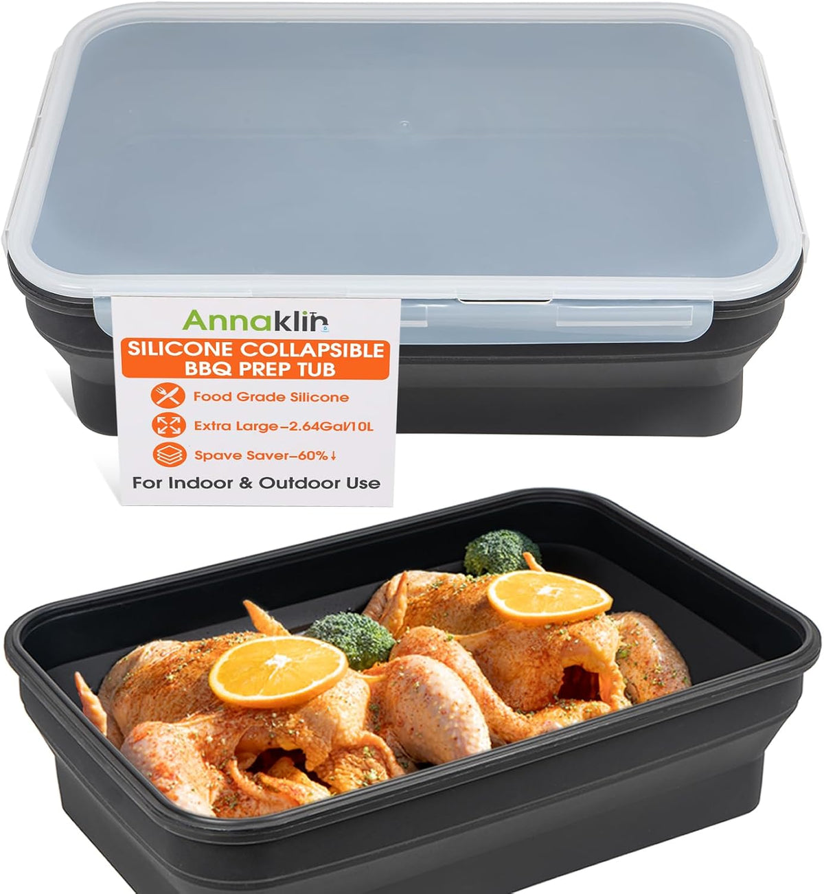 Annaklin collapsible BBQ marinating tub, Black, 1 pack