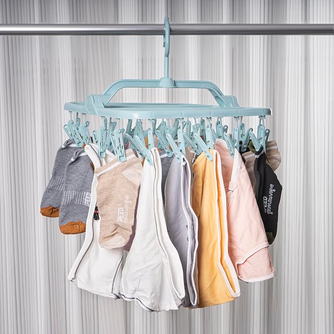 Annaklin Foldable 26-Clip Laundry Drying Hanger for Socks and Underwear